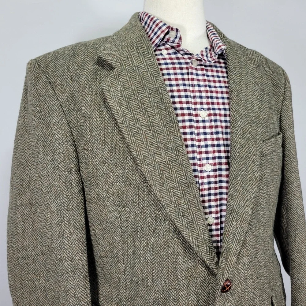 Robert Stock Classics Men's Tweed‎ Sport Coat Blazer Olive Herringbone Wool 42S